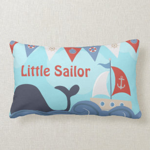 Nautical Sailboat Beach Ocean Whale Nursery Lumbar Pillow