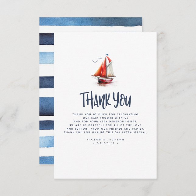 Nautical Sailboat Blue and Red Thank You (Front/Back)