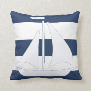 Nautical Sailboat Blue Stripe Throw Pillow
