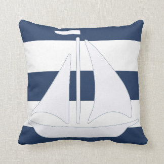 Nautical Sailboat Blue Stripe Throw Pillow