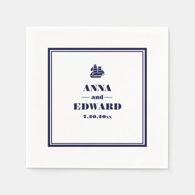 Nautical Sailboat Bride and Groom Paper Napkin (Front)