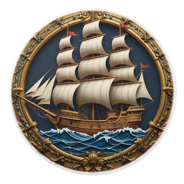 Nautical Sailboat  Ceramic Knob (Front)