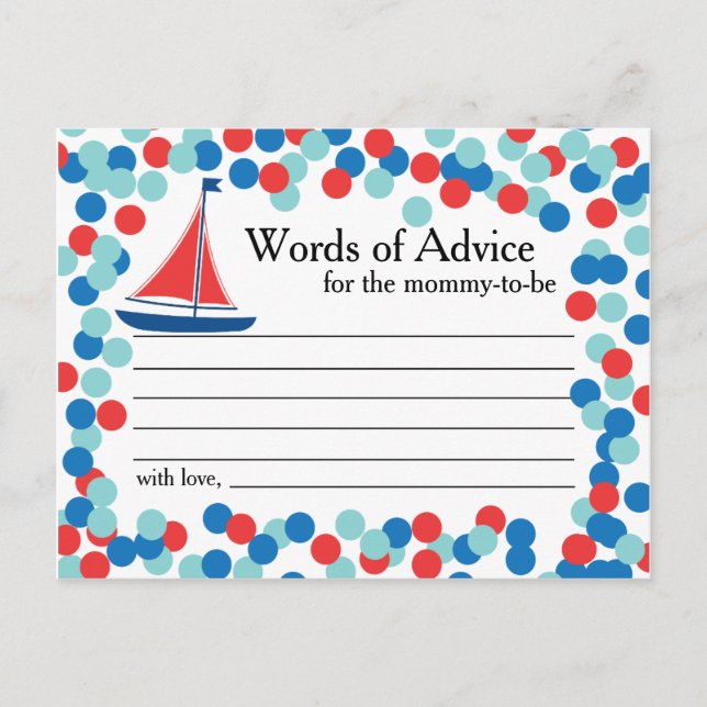 Nautical Sailboat Confetti Words of Advice Card (Front)