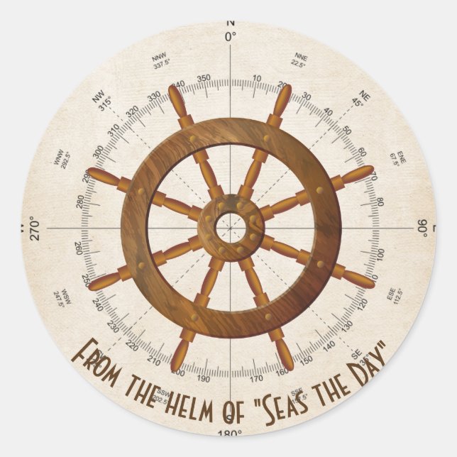 nautical sailboat helm with compass classic round sticker (Front)