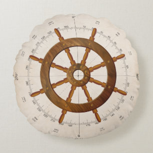 Nautical Sailboat Helm with Compass Round Pillow