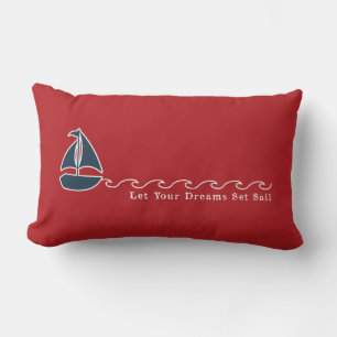 Nautical Sailboat Let Your Dreams Set Sail red Lumbar Pillow