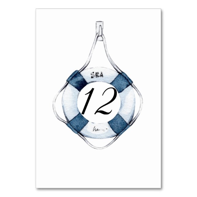 Nautical Sailboat Life Ring Wedding Table Number (Front)