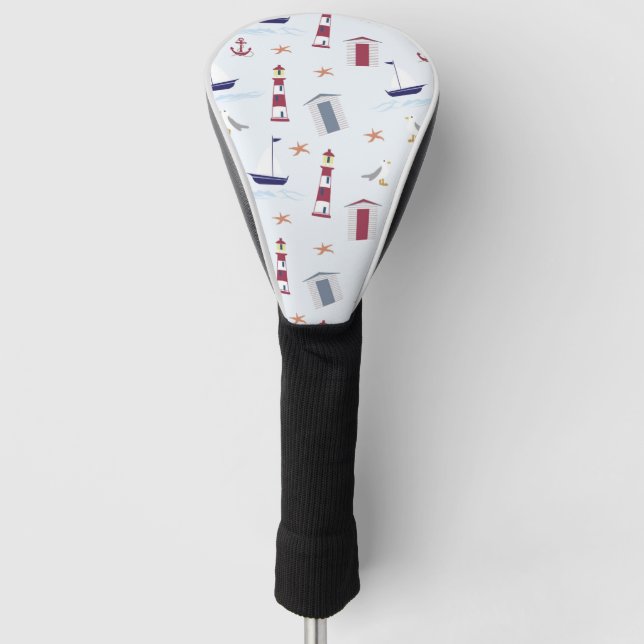 Nautical Sailboat / Lighthouse, Golf Head Cover (Front)