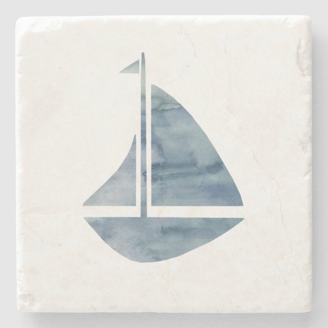 Nautical Sailboat Marble Stone Coaster (Front)