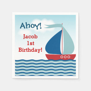 Nautical Sailboat on Water Boy Birthday Napkin