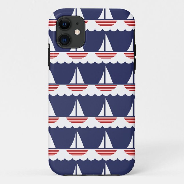 Nautical Sailboat Pattern Navy Blue and Red Case-Mate iPhone Case (Back)