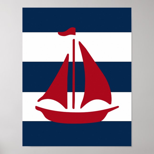 Nautical Sailboat print red, navy and white (Front)