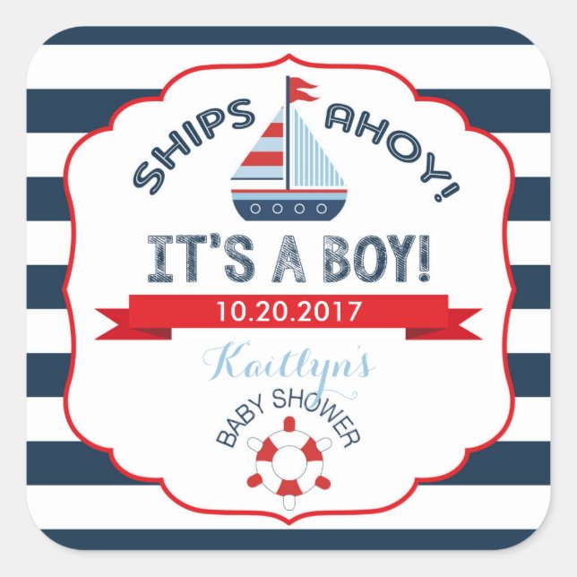 Nautical Sailboat Red Boy Baby shower Étiquette (Devant)