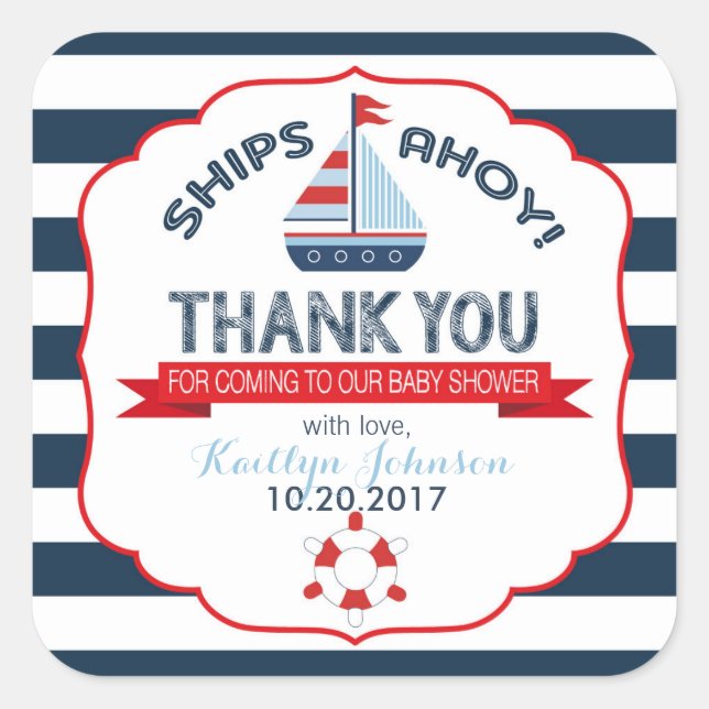 Nautical Sailboat Red Navy Thank You Square Sticker (Front)