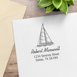 Nautical Sailboat Sailing Boat Yacht Address 6 Rubber Stamp