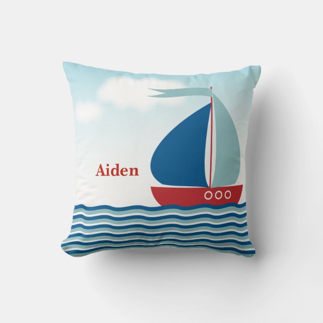 Nautical Sailboat Sailing Boys Throw Pillow (Front)