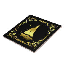 Nautical sailboat sailing silhouette/gold/black