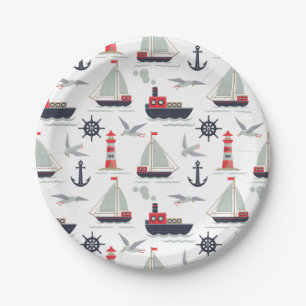 Nautical Sailboat Sailor Baby Boy Shower Party Paper Plate