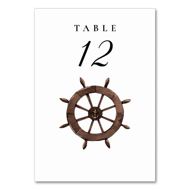 Nautical Sailboat Ship Wheel Wedding Table Number (Front)