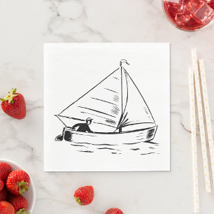 Nautical Sailboat Sketch White Ink Ocean Napkin