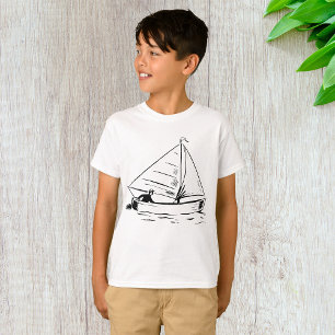 Nautical Sailboat Sketch White Ink Ocean T-Shirt