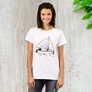 Nautical Sailboat Sketch White Ink Ocean T-Shirt