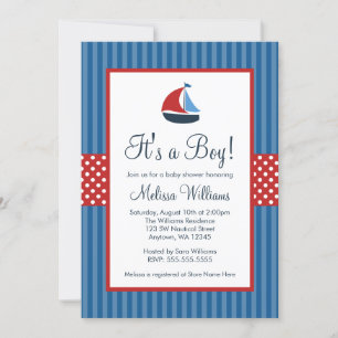 Nautical Sailboat Stripes Baby Shower Invitations