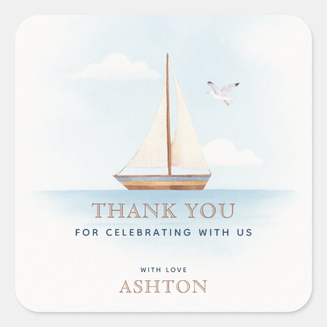 Nautical Sailboat Thank you  Square Sticker (Front)
