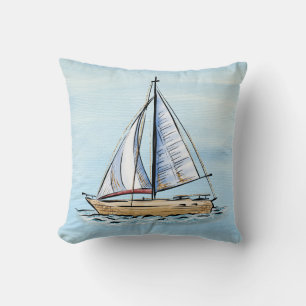 Nautical Sailboat Throw Pillow