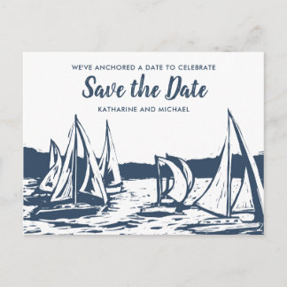 Nautical Sailboat Wedding Save the Date Announcement Postcard