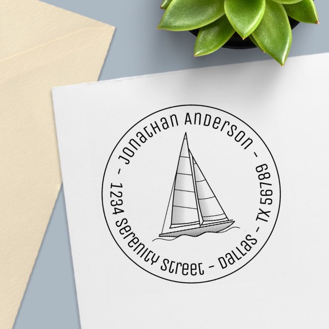 Nautical Sailboat Yacht Round Address Self-inking Stamp (Creator Uploaded)