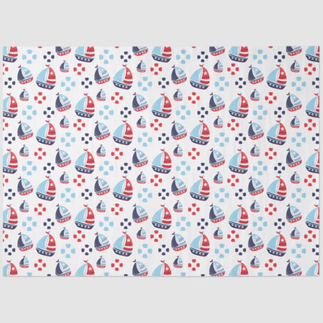 Nautical Sailboats and Ring Buoys Pattern Tissue Paper (Front)