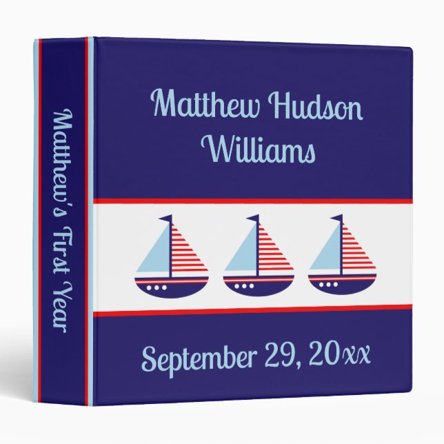 Nautical Sailboats Personalized Memory Album Binder (Front/Spine)