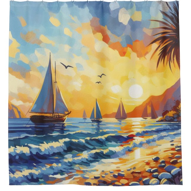 Nautical Sailboats Sunset Tropical Beach (Front)