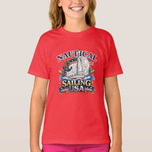 Nautical Sailing Boat Anchor Ocean Graphic Girls T-Shirt