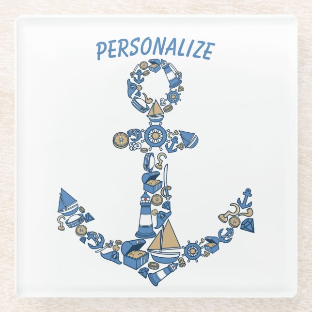 Nautical Sailing Boat Anchor Unusual Lighthouse Glass Coaster (Front)