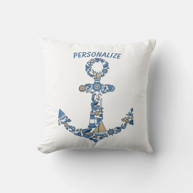 Nautical Sailing Boat Anchor Unusual Lighthouse Throw Pillow (Front)