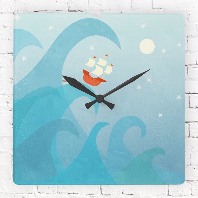 Nautical Sailing Boat Art Square Wall Clock (Sailing Boat Nautical Ocean wall clock)