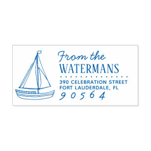 Nautical Sailing Boat Drawing Name Return Address Self-inking Stamp