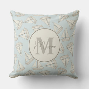 Nautical Sailing Boats Custom Name & Monogram Throw Pillow
