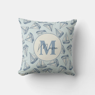 Nautical Sailing Boats Custom Name & Monogram Throw Pillow