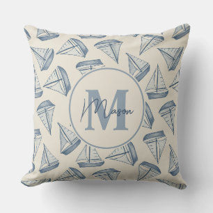 Nautical Sailing Boats Custom Name & Monogram Throw Pillow