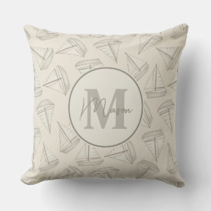 Nautical Sailing Boats Custom Name & Monogram Throw Pillow