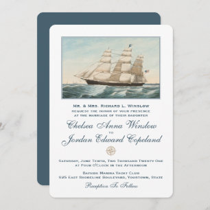 Nautical Sailing Clipper Ship   Classic Wedding Invitation