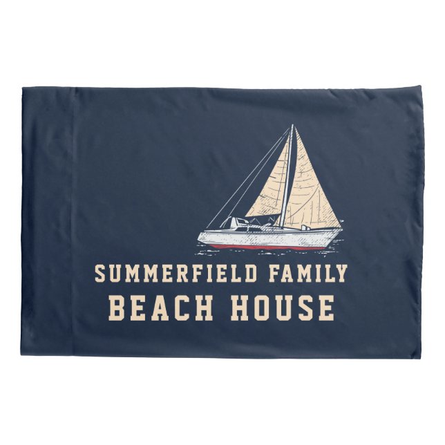 Nautical Sailing Family Beach House Custom Boating Pillowcase (Back)
