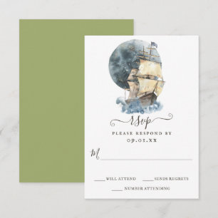 Nautical Sailing Ship Beach Destination Wedding RSVP Card
