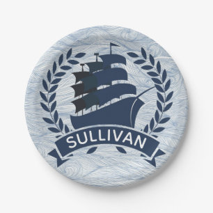 Nautical Sailing Ship   Ocean Waves Personalized Paper Plate