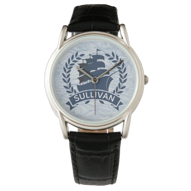 Nautical Sailing Ship | Ocean Waves Personalized Watch (Front)