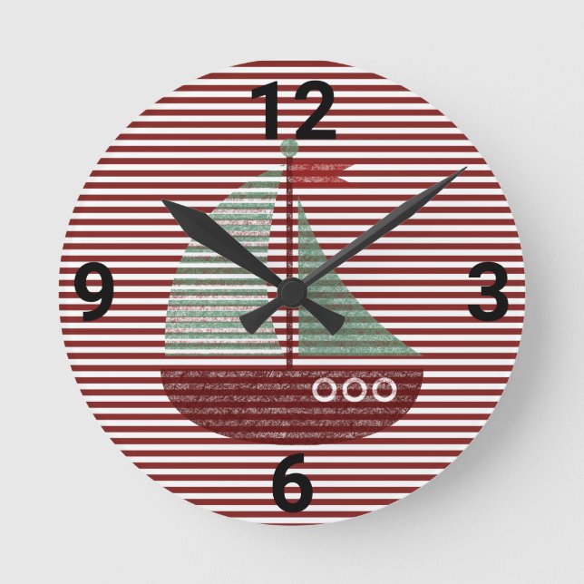 NAUTICAL SAILING SHIP RED STRIPE WALL CLOCK (Front)