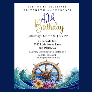 Nautical Sailing Wheel 40th Birthday Invitation